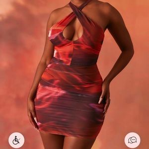 Oh Polly - Crossover Ruched Mesh Mini Dress